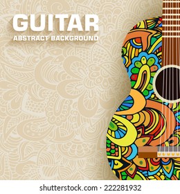 Hand drawn art classic guitar background ornament illustration concept. Vector design