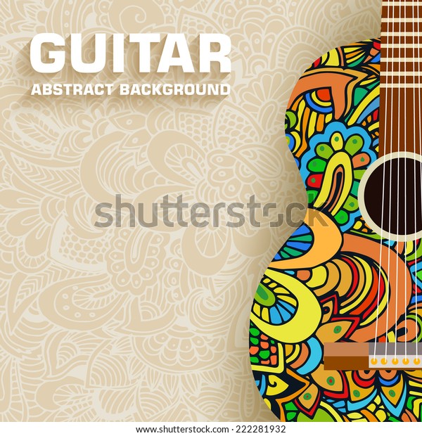 手描きのアートクラシックギターの背景に装飾イラストコンセプト ベクター画像デザイン のベクター画像素材 ロイヤリティフリー