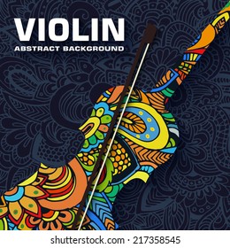 Hand drawn art classic violin background ornament illustration concept. Vector design