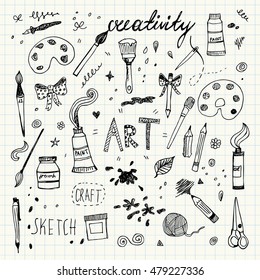 Hand drawn Art and Craft vector symbols and objects
