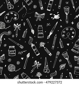 Hand drawn Art and Craft vector seamless pattern