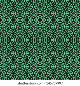 Hand drawn art deco seamless pattern with thick black lines and emerald green color. Texture for web, print, home decor, fall fashion textile, wrapping paper, wallpaper, wedding invitation background