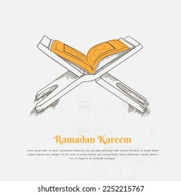 Hand drawn art design of Al-qur'an for ramadan kareem or islamic background template design