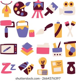 Handgezeichnete Kunst- und Designtools, Symbolsatz