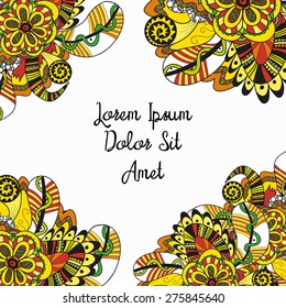 Hand drawn art doodle background, ornament illustration concept. Design for card, invitation, brochure, presentation, poster, wedding, flyer. Abstract zentangle background. Vector illustration.