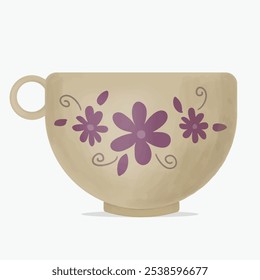 Hand drawn art of a floral teacup isolated on white background