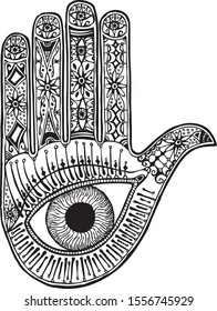 Hand drawn art Hamsa, amulet of protection from the evil eye, vertical aspect