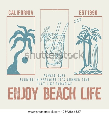 Hand drawn art long Beach Vibes summer sunset beach graphic print, summer Cocktalsi Club Vintage Summer Cocktail T-shirt Design, Summer vibes graphic print design, long Beach Vibes, sea, palm tree,sun