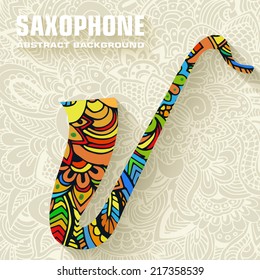 Hand drawn art musical saxophone background ornament illustration concept. Vector design