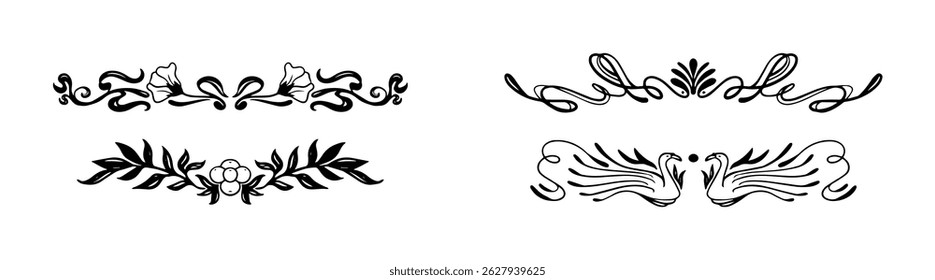 Hand drawn art nouveau borders ornament collection