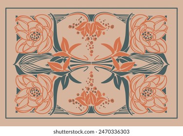 Hand drawn art nouveau floral frame background flat design