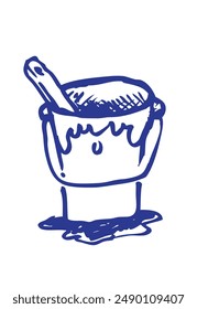 Hand drawn art of a paint Can with brush. Editable Clip Art.