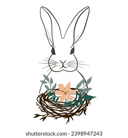 Hand drawn art of rabbit. Vector illustration card.