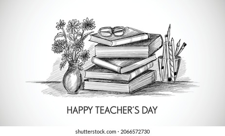 Hand drawn art sketch with world teachers' day composition design
