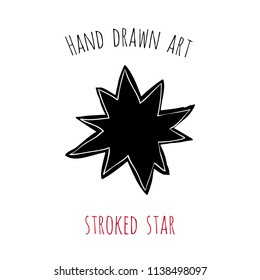 Hand drawn art: stroked star. Symbol of magic, miracle, love and romance. Black graphic vector star on white background.