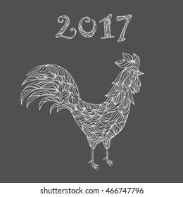 Hand drawn art stylized rooster sign Chinese Happy New Year 2017. Celebrities card   . Design for brochure, calendar . zentangle style.