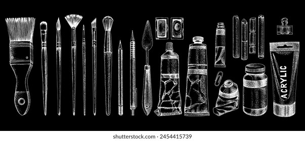 Hand drawn art supplies vector set