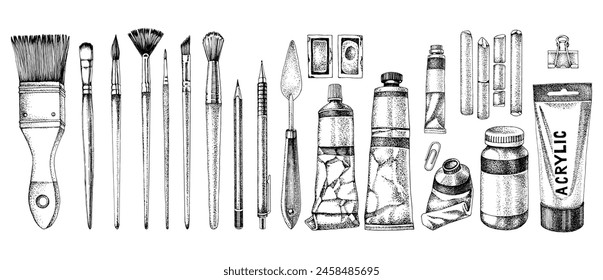 Hand drawn art supplies vector set