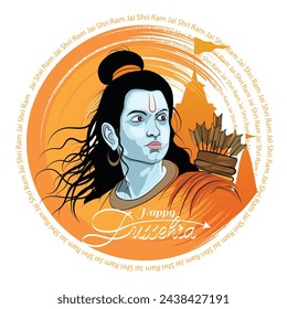 Arte dibujado a mano, Vector Lord Rama face, Una ilustración del Dios hindú Rama