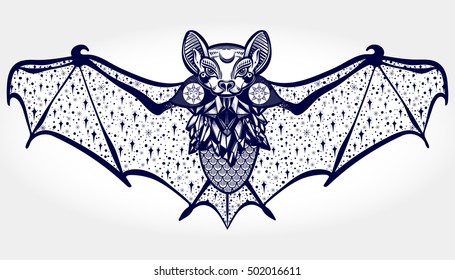 Hand drawn art work of a Halloween  ornamental bat. Vector illustration.