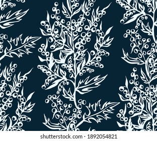 Hand drawn artemisia. Hand drawn ink illustration. Modern ornamental decorative background. Vector pattern. Print for textile, cloth, wallpaper, scrapbooking