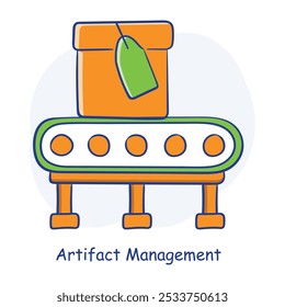 HAnd drawn Artifact Management Icon Showing Build Storage and Software Versioning.