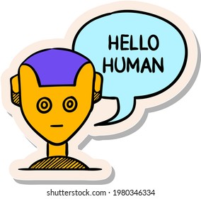 Hand drawn artificial intelligence concept icon in sticker style vector illustration