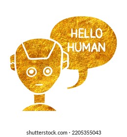 Hand drawn artificial intelligence concept icon in gold foil texture vector illustration