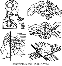 hand drawn artificial intelligence vector illustration technology computer future science sci-fi