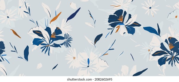 Hand drawn artistic abstract floral print. Creative collage pattern. Fashionable template for design.