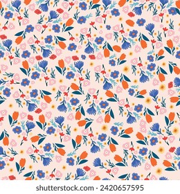 Hand drawn artistic abstract flowers and leaves print. Cute modern style pattern.