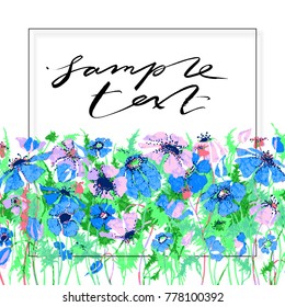 Hand drawn artistic background with copy space. Botanical motif by hand. Marker drawn flowers for backgrounds, greeting cards, placards, posters and banners. Vector illustration.