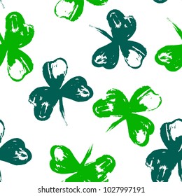 Hand Drawn Artistic Brush Clover Seamless Pattern
