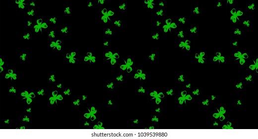 Hand Drawn Artistic Brush Clover Seamless Pattern. Saint Patrick's Day. Symbol of Ireland. Vector
