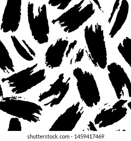 Hand drawn artistic brush seamless pattern. Abstract black ink repeating on white background. Vector illustration