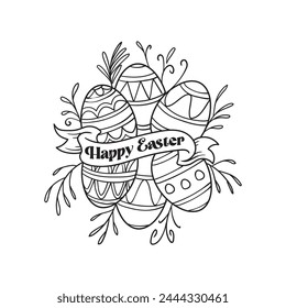 Hand drawn artistic easter egg. New easter egg desing pattern draw art coloring page. 
