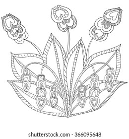 Hand drawn artistic ethnic ornamental patterned floral frame in doodle, zentangle style for adult coloring pages, tattoo, t-shirt or prints. Vector spring illustration.