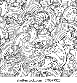 Hand drawn artistic ethnic ornamental patterned floral frame in doodle, zentangle style for adult coloring pages, t-shirt or prints. Vector spring illustration.seamless pattern