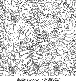 Black White Floral Doodle Coloring Pages Stock Vector (Royalty Free ...