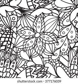 Hand drawn artistic ethnic ornamental patterned floral frame in doodle, zentangle style for adult coloring pages, t-shirt or prints. Vector spring illustration.seamless pattern