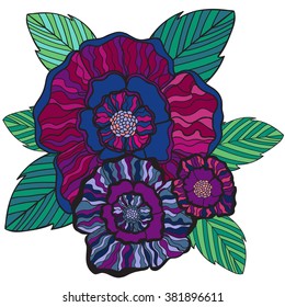 Hand drawn artistic ethnic ornamental patterned floral frame in doodle, zentangle style.Abstract vector decorative nature floral backgrounds. Template frame design for card.