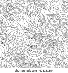 Hand drawn artistic ethnic ornamental patterned floral frame in doodle, zentangle style for adult coloring pages, t-shirt or prints. Vector spring illustration.seamless pattern