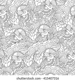 Hand drawn artistic ethnic ornamental patterned floral frame in doodle, zentangle style for adult coloring pages, t-shirt or prints. Vector spring illustration.seamless pattern