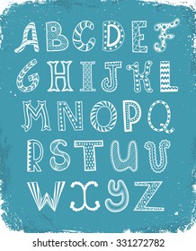 Hand drawn artistic letters set. Handdrawn doodle alphabet. Unique zentangle letters collection.