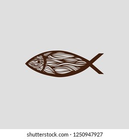 Hand drawn artistic logo,  Christian symbol, ichthys, Jesus fish.