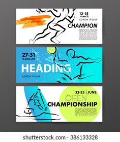 Hand drawn artistic sportsman athlete silhouette. Sport advertisement, flayer, banner, placard, poster, leaflet design. Running man, water polo player, rowing athlete sketch. Ink drawing. Brush stroke