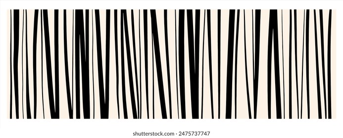 Hand drawn artistic stripes, chaotic hatching text background, header, elongated banner. Uneven streaks, doodle strips, lines, pinstripes pattern. Black white brush drawn striped rectangle template.