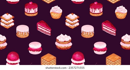 Hand drawn artistic texture  
dessert design. Seamless pattern with sweets. Templates for design,fashion , fabric, textile, wallpaper, wrapping and all prints