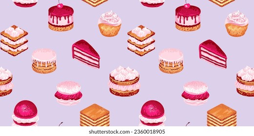 Hand drawn artistic texture  
dessert design. Seamless pattern with sweets. Templates for design,fashion , fabric, textile, wallpape, wrapping and all prints