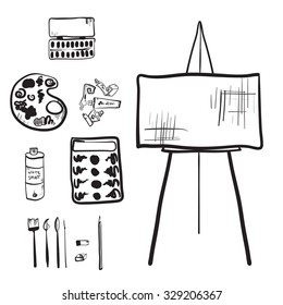 hand drawn artistic tools set